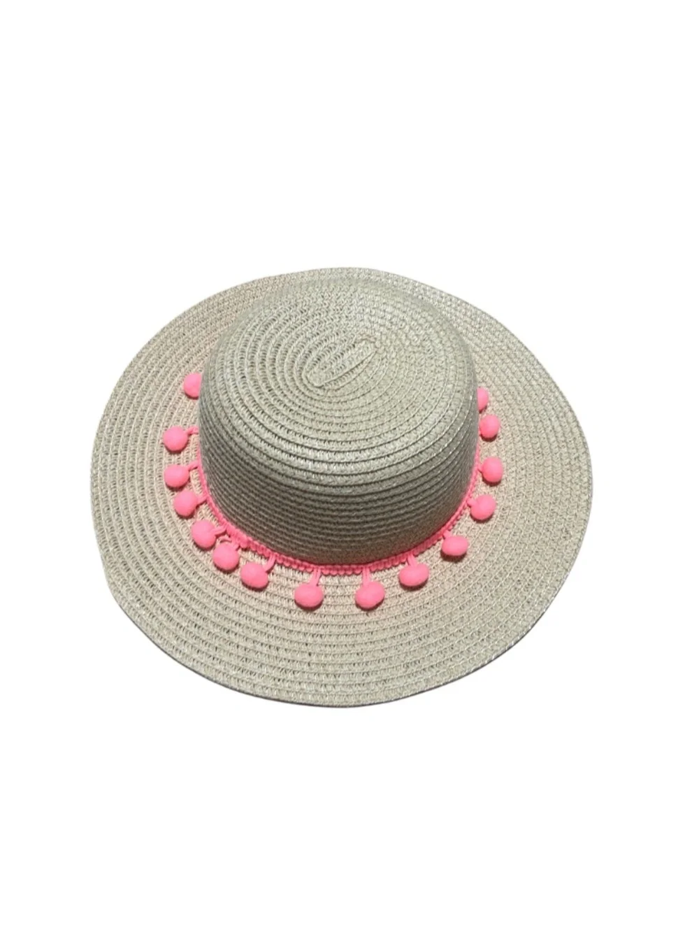 (NWOT) Tommy Bahama Kids Girls Straw Sun Hat Pink Pom Wide Brim Beach | One Size